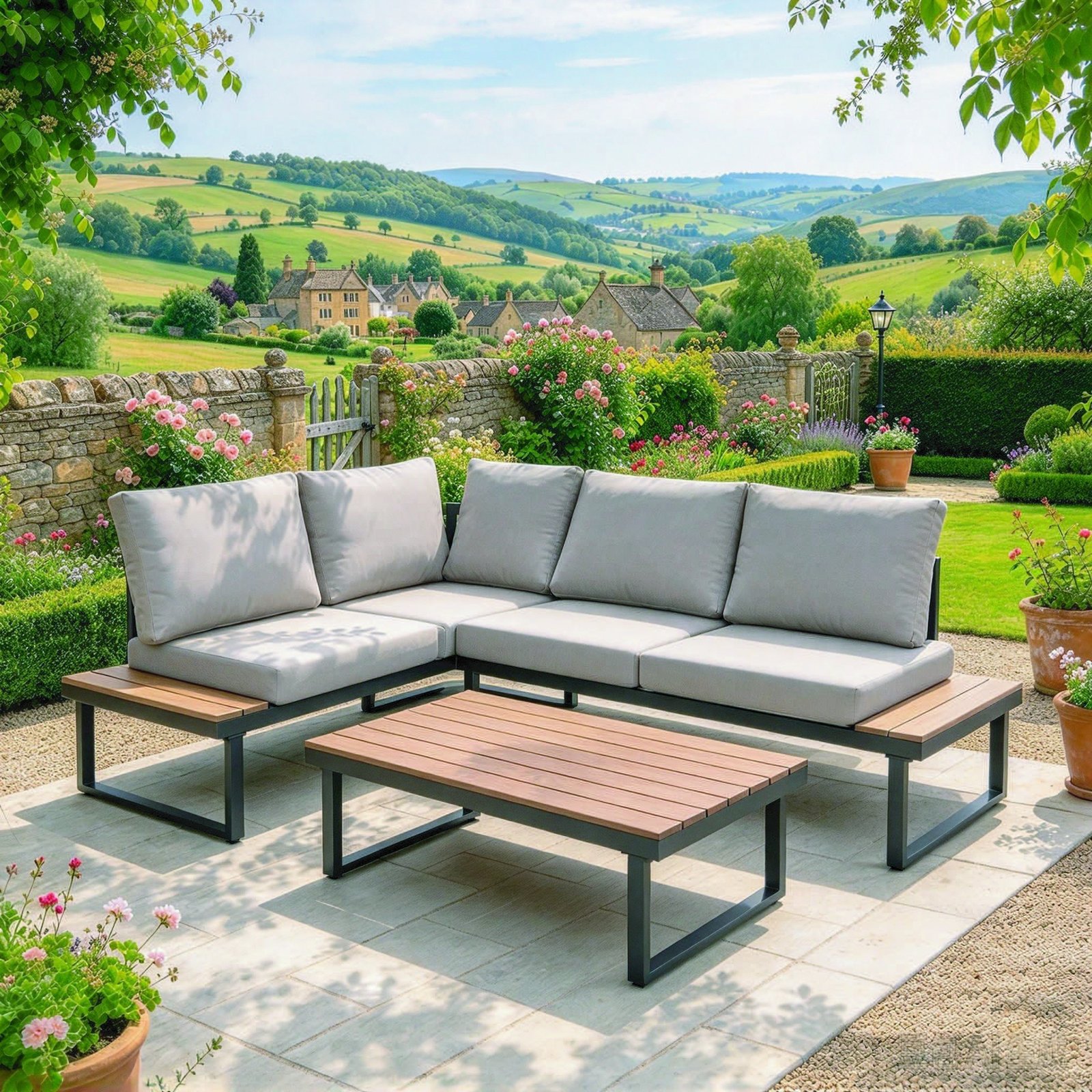 DES22412 Steel corner sofa set of 3