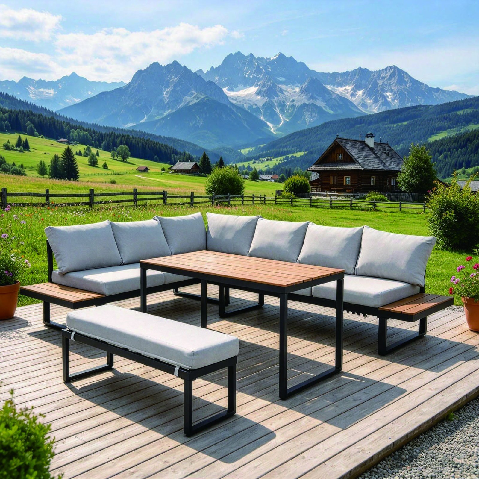 DES25937 Steel corner sofa set of 4