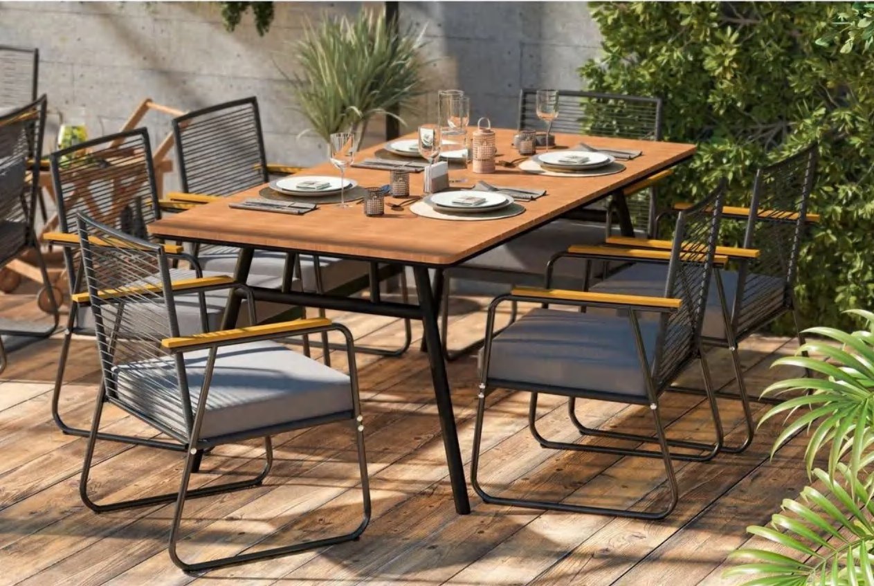 DEA25941 — steel rattan dining set of 7