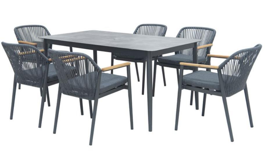 DEA26257 — Alu. rattan dining set of 7