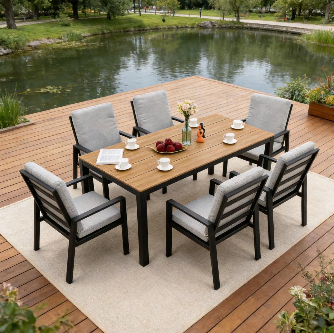 DEA26263 — Alu. dining set of 7