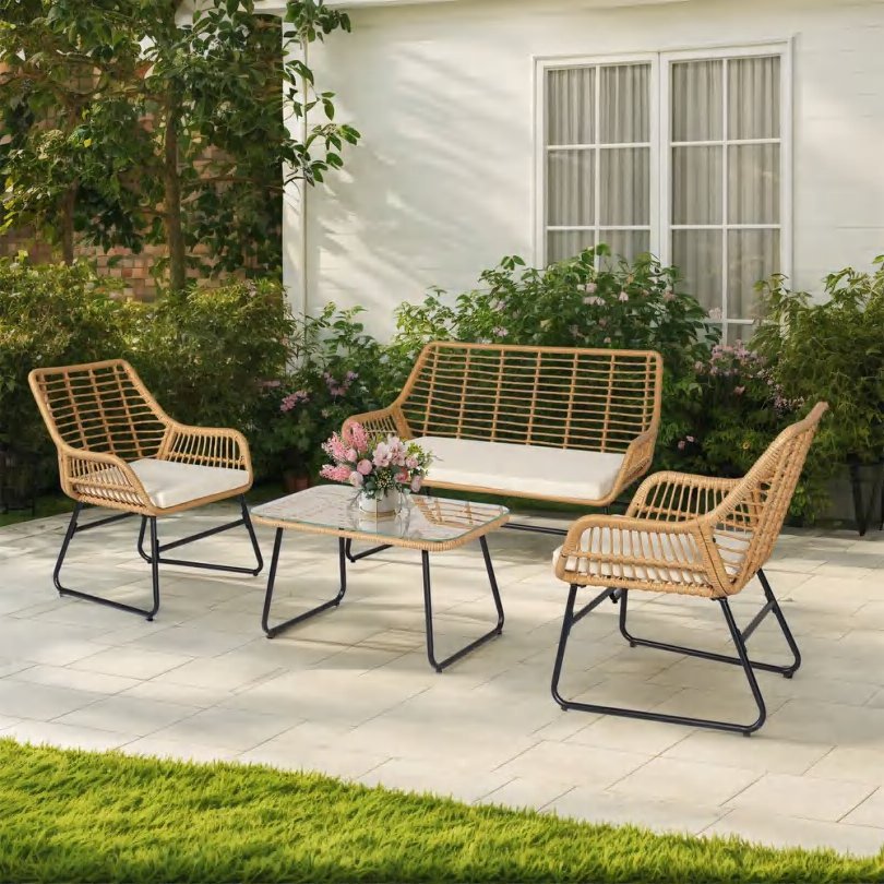 DES251011 — Steel rattan sofa set of 4