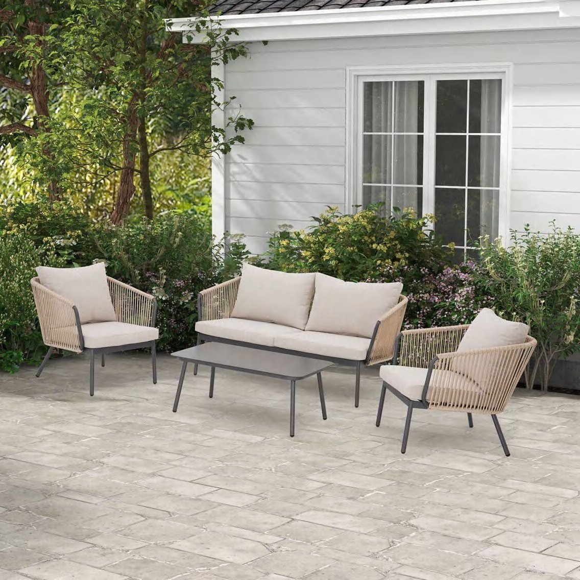 DES251050 — Steel rattan sofa set of 4