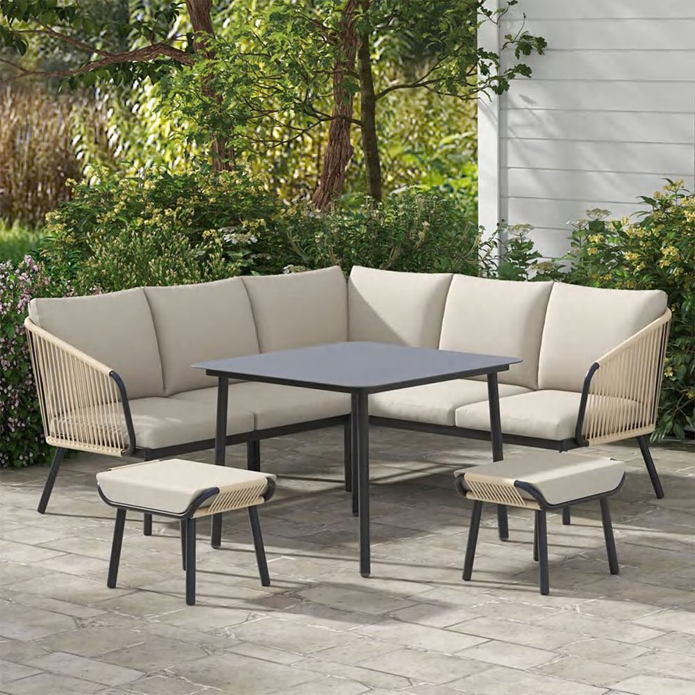 DES251051 — Steel rattan corner sofa set of 5