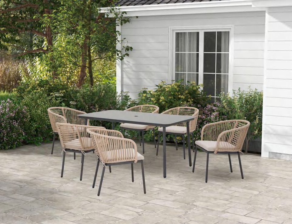 DES251052 — Steel rattan Dining set of 7
