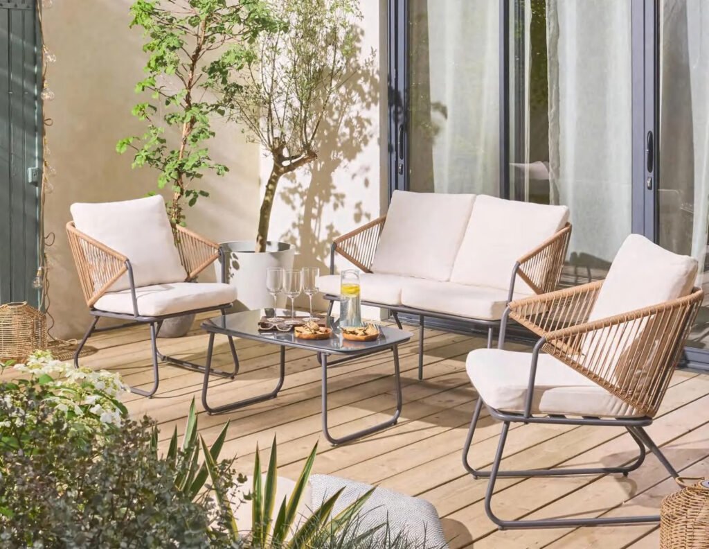DES25999 — Steel rattan sofa set of 4