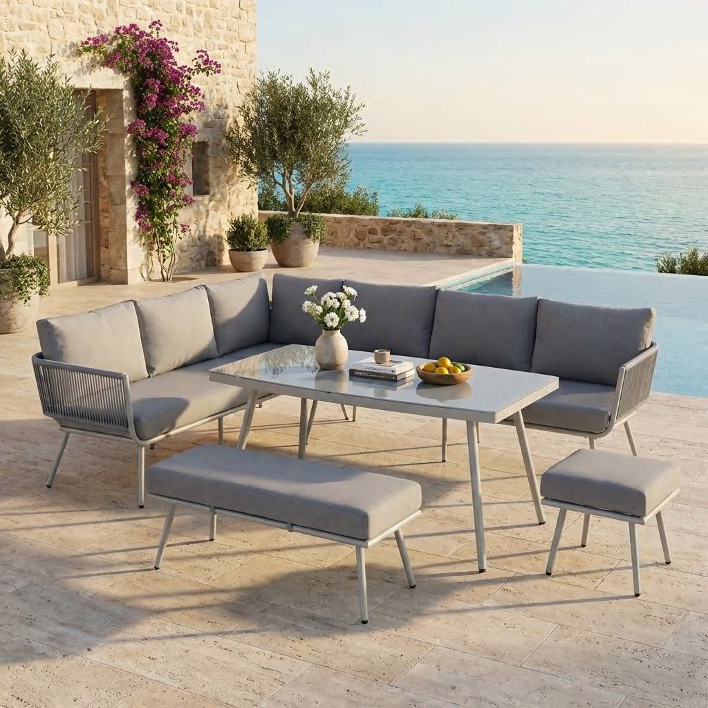 DES26226 — Steel rope corner sofa set of 5